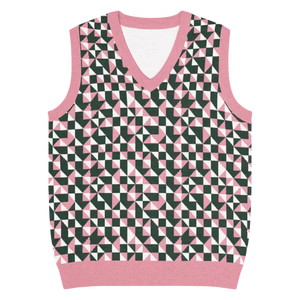 Pink Geometric Origami Knit V-neck Vest - Dipaliz - 3xs - Vests