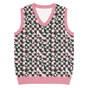 Pink Geometric Origami Knit V-neck Vest - Dipaliz - l - Vests