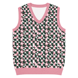 Pink Geometric Origami Knit V-neck Vest - Dipaliz - m - Vests