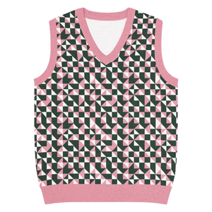 Pink Geometric Origami Knit V-neck Vest - Dipaliz - s - Vests
