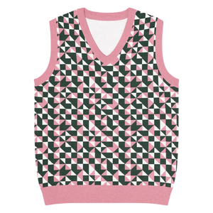 Pink Geometric Origami Knit V-neck Vest - Dipaliz - Xl - Vests