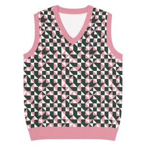 Pink Geometric Origami Knit V-neck Vest - Dipaliz - Xs - Vests