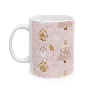 Pink Gingerbread Christmas Mug - Snowman Holiday Cup - Dipaliz - Mugs