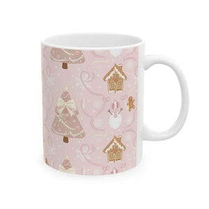 Pink Gingerbread Christmas Mug - Snowman Holiday Cup - Dipaliz - Mugs