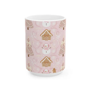 Pink Gingerbread Christmas Mug - Snowman Holiday Cup - Dipaliz - 15oz - Mugs