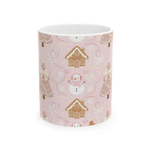 Pink Gingerbread Christmas Mug - Snowman Holiday Cup - Dipaliz - Mugs