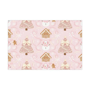 Home Decor - Pink Gingerbread Holiday Gift Wrap Whimsical Snowman - Dipaliz