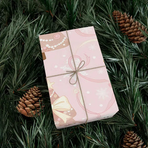 Home Decor - Pink Gingerbread Holiday Gift Wrap Whimsical Snowman - Dipaliz