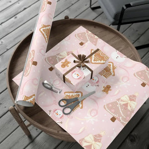 Home Decor - Pink Gingerbread Holiday Gift Wrap Whimsical Snowman - Dipaliz