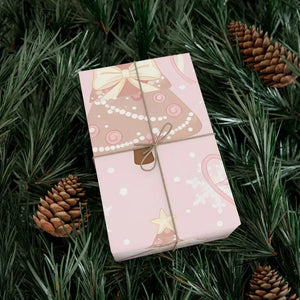Home Decor - Pink Gingerbread Holiday Gift Wrap Whimsical Snowman - Dipaliz