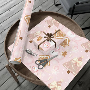 Home Decor - Pink Gingerbread Holiday Gift Wrap Whimsical Snowman - Dipaliz 29’’ x 144’’ / Satin