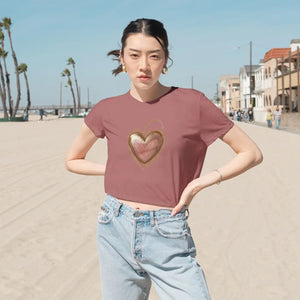 Flowy Cropped Tee - Pink Heart Gold Lining - Dipaliz - T-shirts