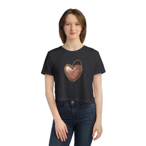 Flowy Cropped Tee - Pink Heart Gold Lining - Dipaliz - T-shirts