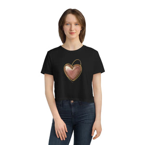Flowy Cropped Tee - Pink Heart Gold Lining - Dipaliz - T-shirts