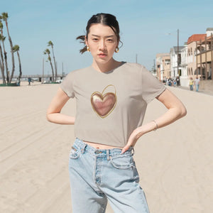 Flowy Cropped Tee - Pink Heart Gold Lining - Dipaliz - T-shirts
