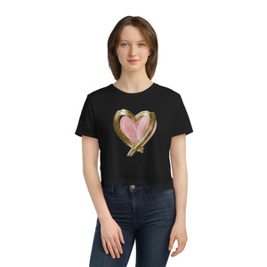 Flowy Cropped Tee - Pink Heart Gold Lining - Dipaliz - T-shirts