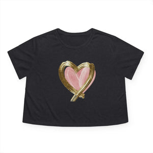 Flowy Cropped Tee - Pink Heart Gold Lining - Dipaliz - T-shirts