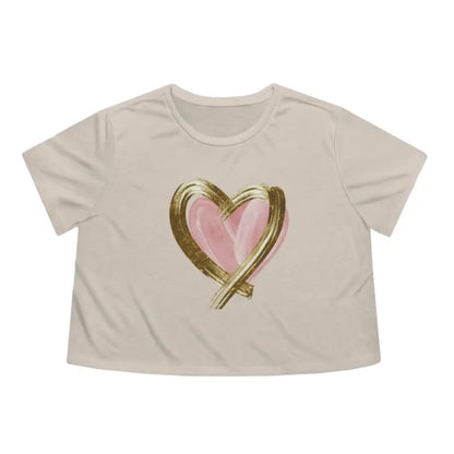 Chic Pink Heart Flowy Cropped Tee with Gold Lining - Heather Dust / s T-shirt