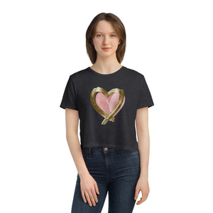 Flowy Cropped Tee - Pink Heart Gold Lining - Dipaliz - T-shirts
