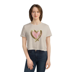 Flowy Cropped Tee - Pink Heart Gold Lining - Dipaliz - T-shirts