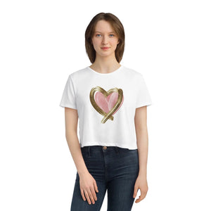 Flowy Cropped Tee - Pink Heart Gold Lining - Dipaliz - T-shirts