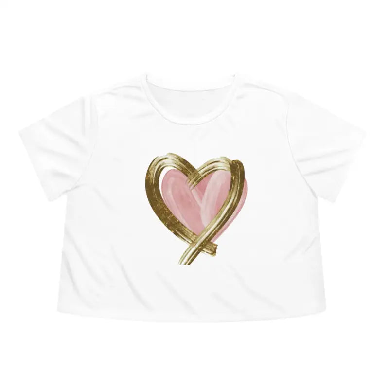 Chic Pink Heart Flowy Cropped Tee with Gold Lining - White / s T-shirt