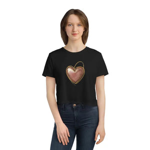 Flowy Cropped Tee Pink Heart Gold Lining Trendsetter - Dipaliz - T-shirts