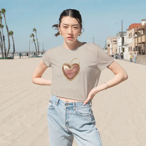 Flowy Cropped Tee Pink Heart Gold Lining Trendsetter - Dipaliz - T-shirts
