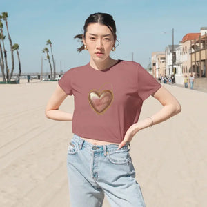 Flowy Cropped Tee Pink Heart Gold Lining Trendsetter - Dipaliz - T-shirts