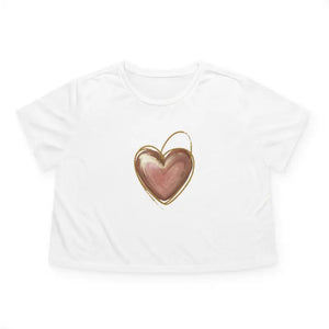 Flowy Cropped Tee Pink Heart Gold Lining Trendsetter - Dipaliz - White / s - T-shirts