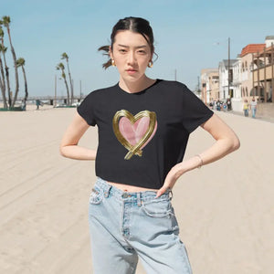 Flowy Cropped Tee Pink Heart Gold Lining - Dipaliz - T-shirts