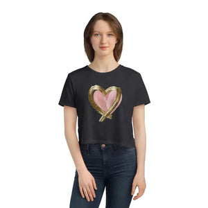 Flowy Cropped Tee Pink Heart Gold Lining - Dipaliz - T-shirts