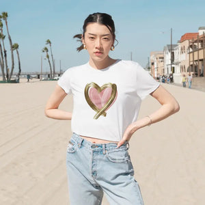 Flowy Cropped Tee Pink Heart Gold Lining - Dipaliz - T-shirts