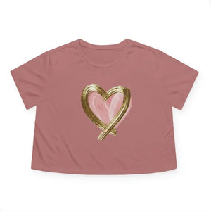 Flowy Cropped Tee Pink Heart Gold Lining - Dipaliz - T-shirts