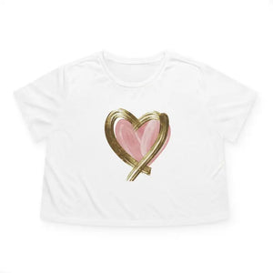 Flowy Cropped Tee Pink Heart Gold Lining - Dipaliz - White / s - T-shirts