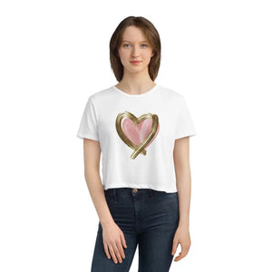 Flowy Cropped Tee Pink Heart Gold Lining - Dipaliz - T-shirts