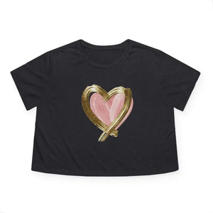 Flowy Cropped Tee Pink Heart Gold Lining - Dipaliz - Dark Grey Heather / s - T-shirts