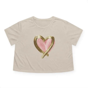 Flowy Cropped Tee Pink Heart Gold Lining - Dipaliz - Heather Dust / s - T-shirts