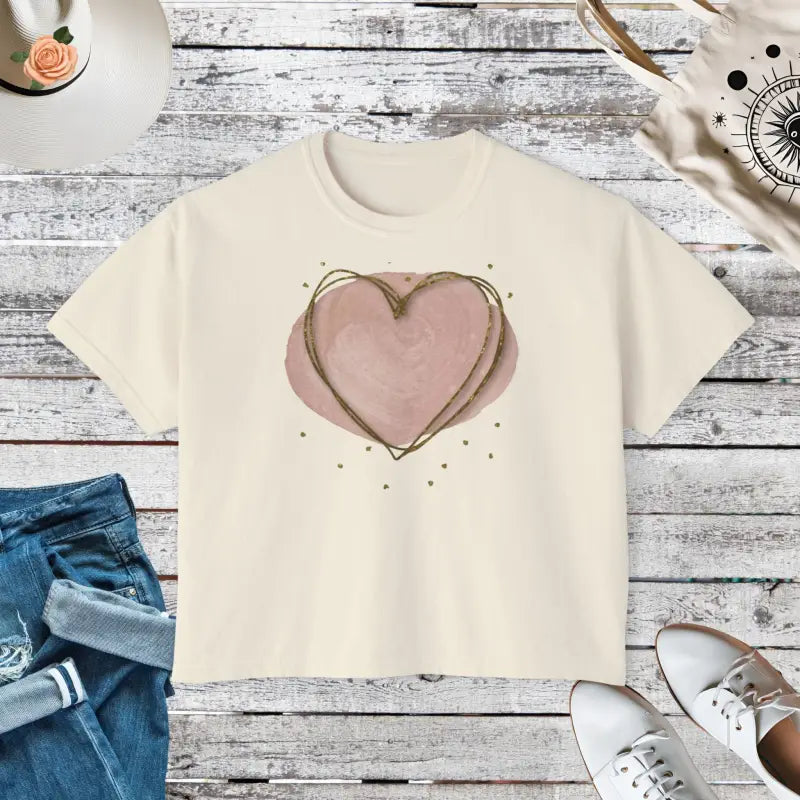 Oversized Pink Heart Boxy Tee for Women - Ultimate Comfort & Style - Ivory / s T-shirt