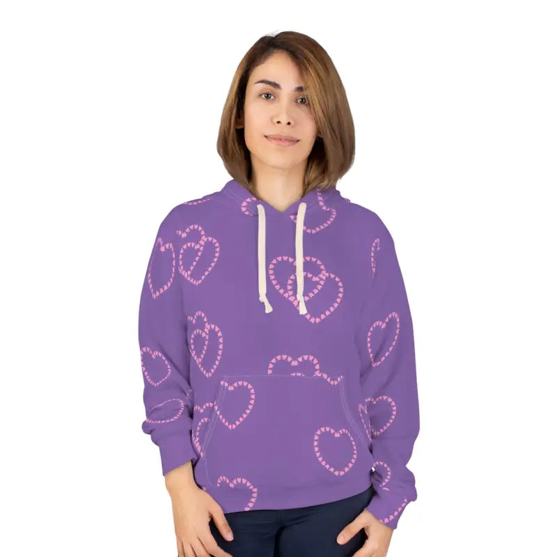 Chic Pink Hearts Purple Unisex Pullover Hoodie - All Over Prints