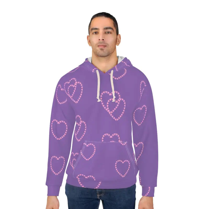 Chic Pink Hearts Purple Unisex Pullover Hoodie - All Over Prints