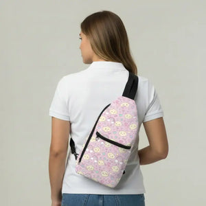 Pink Kawaii Cloud Sling Bag - Pastel Heart Pattern - Dipaliz - 14.5’’ × 9’’ - Bags