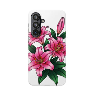 Pink Lily Floral Magnetic Impact Phone Case, Protective Cover - Mobile Cases