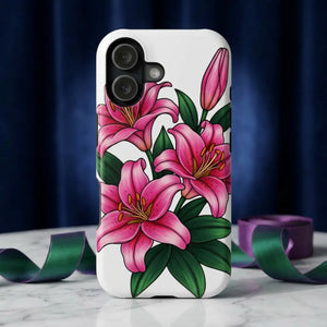Pink Lily Floral Magnetic Impact Phone Case, Protective Cover - Mobile Cases