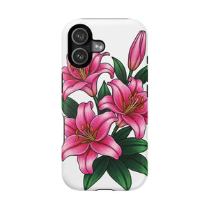 Pink Lily Floral Magnetic Impact Phone Case, Protective Cover - Mobile Cases