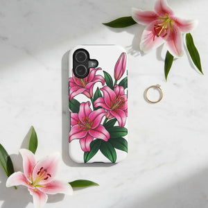 Pink Lily Floral Magnetic Impact Phone Case, Protective Cover - Mobile Cases