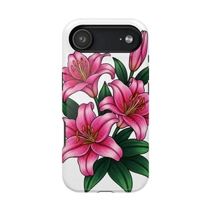 Pink Lily Floral Magnetic Impact Phone Case, Protective Cover - Mobile Cases