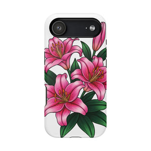 Pink Lily Floral Magnetic Impact Phone Case, Protective Cover - Mobile Cases
