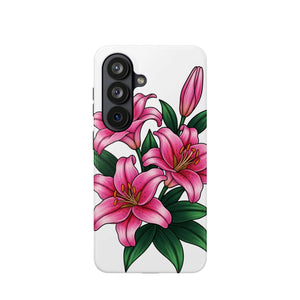 Pink Lily Floral Magnetic Impact Phone Case, Protective Cover - Mobile Cases