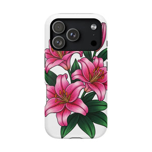 Pink Lily Floral Magnetic Impact Phone Case, Protective Cover - Mobile Cases